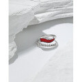 wholesale S925 Sterling Silver Korean Version Ins Small and Unique Design Bone Series Asymmetric Red Resin Adjustable Opening Ring for Women-0-1