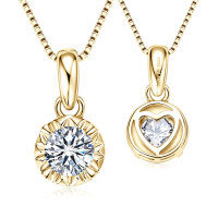 S925 Sterling Silver D Color Moissanite Fashion Pendant Necklace-Simple round diamond necklace [K gold] 6.5MM  925 silver
