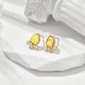 wholesale S925 Silver Plated 14K Gold Autumn New Gentle Flower Amber Pendant and Stud Earrings Set for Women Luxury Accessories-0-2