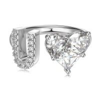 wholesale S925 Sterling Silver European and American Cross-Border Women's Ring with Personalized Letters, Heart, Zircon Inlaid, Adjustable Opening Silver Jewelry for Women-Platinum DY121169-SW-WH(U) Adjustable opening