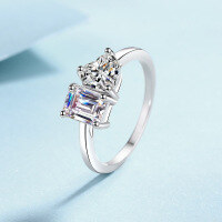 wholesale S925 Sterling Silver Square Sugar Heart 2-Carat Moissanite Ring, Trendy and Unique Small Niche Style Ring, In Stock-Moissanite/2 carats (Radiant Cut)>22