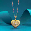 wholesale S925 Gold-Plated Heavy-Duty Vintage Brush-Finish Double-Sided Diamond-Inlaid Heart-Shaped National Style Fashion Pendant Necklace-0-0