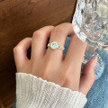 wholesale S925 Sterling Silver Vintage-Inspired Minimalist Design Openwork Round Ring with Small Fresh Iridescent Glass Ring R02883-0-0