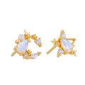 wholesale K Gold Plated Sterling Silver, Japanese minimalist style star blue flash quartz AB earrings-0-0