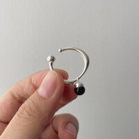 wholesale S925 Sterling Silver Open Ring with Black Agate for Women, Minimalist Ins Style, Exquisite Niche Luxury with a Sense of High-End-Plain black agate ring Adjustable opening