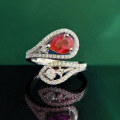 wholesale Metal: 925 Sterling Silver, Zhu Zhifan Jewelry New 6*8mm Pear-shaped Pigeon Blood Red Adjustable Ring for Women,-0-5