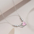wholesale 925 Silver Trendy Little White Heart Pink Zircon Necklace for Women, Light Luxury Ins Minimalist Style Fashion Versatile Personalized Niche Collarbone Chain-0-3