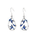 wholesale S925 Sterling Silver Retro Resin Enamel Bamboo Joint and Leaf Pastoral Style Elegant Long Drop Earrings for Women-0-5