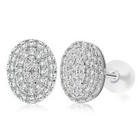 wholesale 18K gold oval full diamond earrings with 50 points of natural real diamonds, simple and elegant ear studs for women-K White 50 points