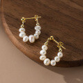 wholesale S925 Sterling Silver Pearl Series U-Shaped Earrings, Retro Style Elegant Women's Jewelry M04494-0-2