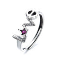 wholesale S925 Sterling Silver Korean-style Love Knot English "Love" Crown Design Pink Stone Accented Adjustable Open Ring-0-4