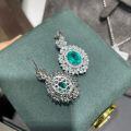 18K Gold Cultured Paraiba Tourmaline Set Pendant Earrings Ring-0-5