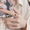 wholesale S925 Sterling Silver Korean Fashion Trend Black Onyx Thin Open Adjustable Ring with Stylish Design-0-0