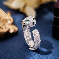 wholesale Silver-gold plated ZHUO ZHI FAN Jewelry high-carbon diamond Muzo green panther series emerald-inspired panther ring for women-0-2