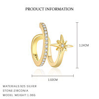 wholesale S925 Sterling Silver Cross-border Trendy Star Tassel Chain Earrings With Zircon, Small And Exquisite Design-E5091-Gold/Single 925 Silver