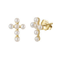 wholesale 925 Sterling Silver European and American Natural Freshwater Pearl Earrings for Women, Small and Minimalist Cross Stud Earrings, Versatile and Unique-S925 sterling silver natural freshwater beads weigh approximately 1.08g 925 silver
