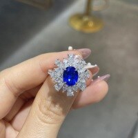 wholesale 925 Silver Oval-Shaped 2ct Blue Sapphire and Cobalt Spinel "Blue Elf" Ring for Women, Light Luxury and High-End Feel-Blue Fairy Ring US Size 9