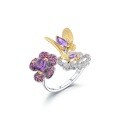 wholesale 925 Silver Designer Natural Amethyst Ring with Nature-Inspired Butterfly and Floral Open Adjustable Ring-0-0