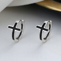wholesale S925 Sterling Silver Black Cross Ear Clasp, Hong Kong Style Trendy Persona Luxury Unisex Cool and Edgy Personality Earrings for Women-0-0