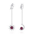 wholesale S925 Sterling Silver Fashion Sun Moon Earrings Natural Gemstone Crystal Garnet Topaz Long Drop Colorful Gem Earrings-0-4