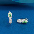 wholesale S925 sterling silver pear-shaped green zirconium snake bone ear clips with a high-end sense of luxury and sparkle for live streaming-0-2