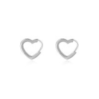 wholesale S925 Sterling Silver Minimalist Hollow-out Heart Ear Clasps, Versatile Shiny Earrings-E1563E-White Gold 925 Silver