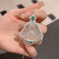 wholesale S925 Sterling Silver Icy Chalcedony Agate Jadeite Laughing Buddha Pendant Necklace, New Chinese Style Design-0-0