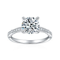 wholesale 18k Gold Plated Silver Simple Round 75mm Full Moissanite Ring-1.5+0.12 carats>US size 8