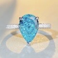 wholesale S925 Sterling Silver Aquamarine Ring Ice Flower Cut High Carbon Diamond Zircon Gemstone Waterdrop Ring Wholesale-0-2