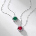 wholesale S925 silver geometric circular lab-grown emerald necklace, fully diamond-accented lab-grown colored gemstone custom collar chain-0-3