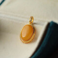wholesale S925 Silver Vintage Beeswax Cabochon Pendant, Full-bodied Mustard Yellow Amber, Factory Wholesale-0-5
