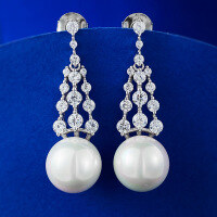 wholesale S925 Sterling Silver New Sparkling Tassel 11mm Pearl Ear Studs, Small and Exquisite Style-E380 Pearl Earrings 925 Silver