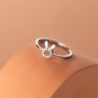 wholesale S925 silver with diamond rabbit ring, Korean-style minimalist adjustable women's jewelry R00146-S925 silver ring Adjustable opening
