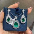 wholesale S925 silver cross-border simulated emerald teardrop pendant with colorful gemstone inlay, European and American vintage style necklace for mothers-0-1