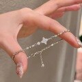 wholesale 925 Silver New Jewelry Live Stream Double-sided Four-point Star Bracelet, Stylish and Elegant, Ins-style Light Luxury Everyday Piece-0-0
