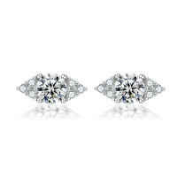 wholesale 925 Sterling Silver Square Six-Prong Diamond Stud Earrings European and American Fashion Women's 925 Silver Earrings New Personalized Earring Wholesale-Platinum 925 silver