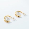 wholesale 925 Silver Plated with 10K Gold, Japanese Minimalist Style Fashion Shell Pearl Ear Studs, New Geometric Earrings-0-4