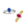 wholesale S925 Sterling Silver 4*6mm Red and Blue Sapphire Ins Style Daily Minimalist Versatile Ring for Women,-0-4