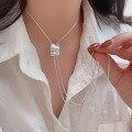 wholesale S925 Sterling Silver Geometric Snake Bone Adjustable Long Pendant Necklace for Women, Korean Minimalist Style, Niche High-End Sense Choker-0-2