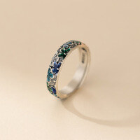 wholesale 999 Silver Artistic Vintage Ethnic Floral Intricate Design Thai Silver Flower Ring R02736-999 Pure Silver Ring with Epoxy>4mm Size 17