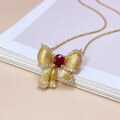 wholesale S925 Sterling Silver Red Elk Full Body Colored Gemstone Bow Choker Necklace French Style Luxury Personality Pendant Necklace Versatile for Women-0-1