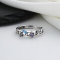 wholesale S925 Sterling Silver Interlocking Chain Link with Blue and Purple Zircon Ring, Minimalist Korean Style Index Finger Ring-0-3