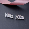 wholesale S925 Sterling Silver Kiss Letter Full Diamond Earrings Women'sIns Style Small Fashion Minimalist Earrings Drop Shipping-0-3
