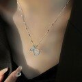 wholesale S925 Sterling Silver Maker's Agility Bow Lucky Bag Necklace with Zircon Jumping Heart, Fashionable Vintage Chinese Style Collarbone-0-1