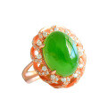 wholesale 925 Sterling Silver Rose Gold Plated Large Egg-Shaped Jadeite Women's Ring with Certificate, Set with Natural Green Jade, Open Adjustable Index Finger Ring-0-4