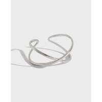 wholesale S925 Sterling Silver X-Cross Openwork Smooth 3D Open Ring Korean Style Jewelry-White gold Adjustable opening