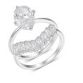 wholesale S925 silver oval center stone double ring stackable ring with princess-cut side stones high-end wedding gift-0-4