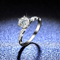 925 Sterling Silver Moissanite Six-Prong Women's Ring Double Flower Jewelry Factory TikTok Live-1 carat (eight hearts and eight arrows zircon)  Adjustable opening