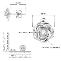 925 Sterling Silver Square Double Prong Single Stone D Color Moissanite Earrings-Rose earrings [White Gold]  925 Silver