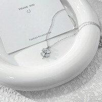 wholesale S925 Sterling Silver Light Luxury Micro-Inlaid Cat's Eye Lucky Four-Leaf Clover Necklace for Women, New Small and Fresh Forest-Style Design Pendant Necklace-Cat's Eye Four-Leaf Clover Necklace / Approx. 2.06g &gt;TL014786 Sterling Silver